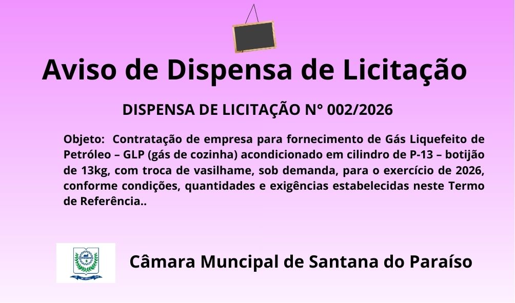 AVISO DE DISPENSA DE LICITAÇÃO N° 002/2026
